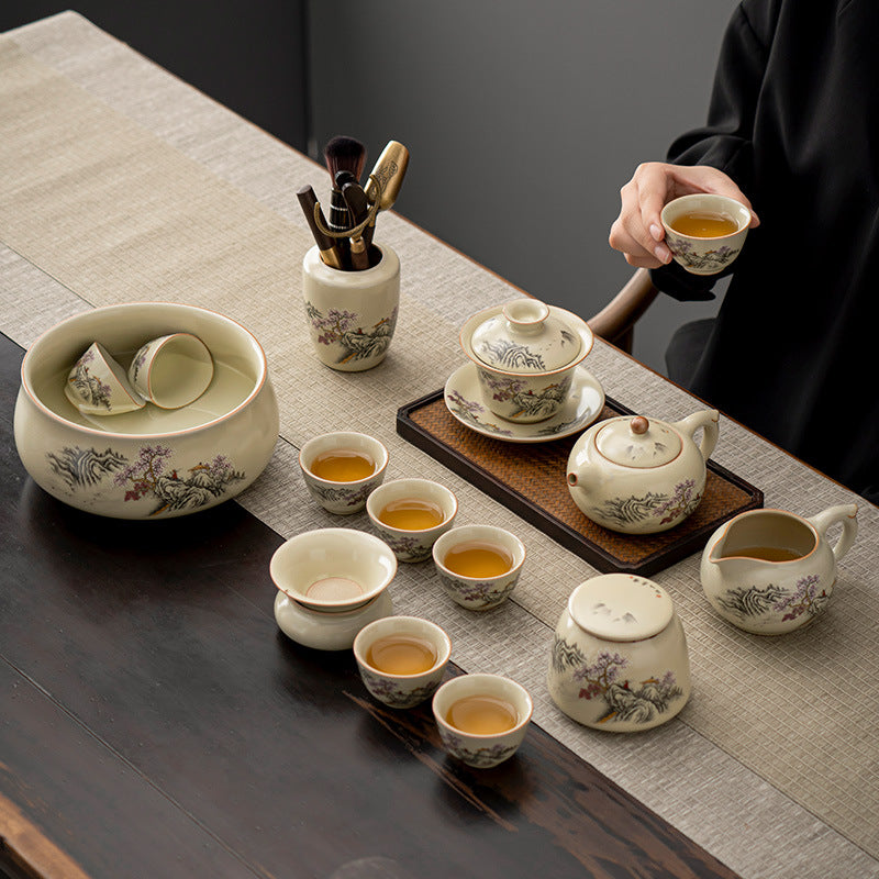 汝窑功夫茶具套装 - 六人份陶瓷礼品套装