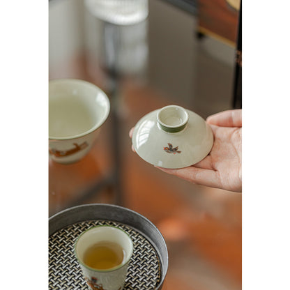 手繪蓋碗 — 貓追鳥青瓷茶碗 150毫升